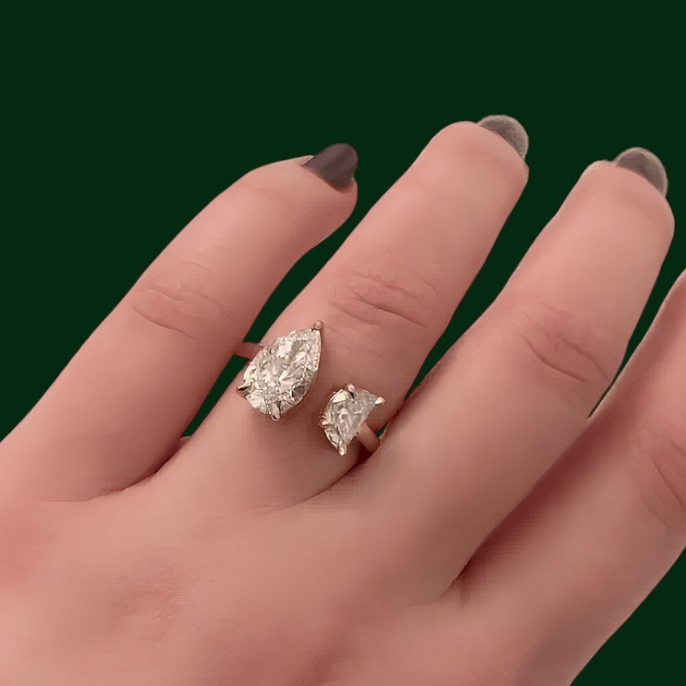 14K White Gold Lab Grown Diamond Pear Cut Toi Et Moi IGI Certified Ring 1.60 Ct