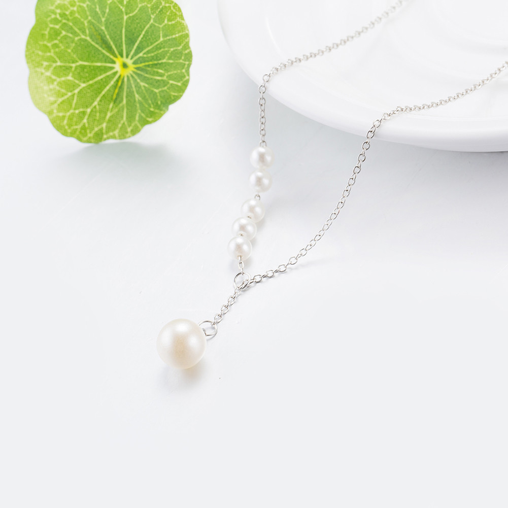 Chic Silver Plated White Pearl Woman Chain Wedding Necklace N-A551 Gift