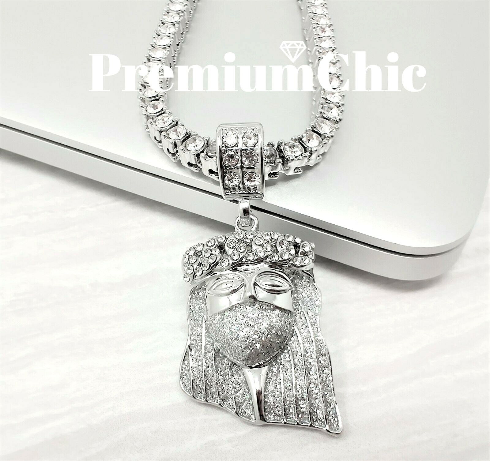 ICED Jesus Pendant & Tennis Choker Chain Necklace Men Plated CZ Hip Hop Jewelry