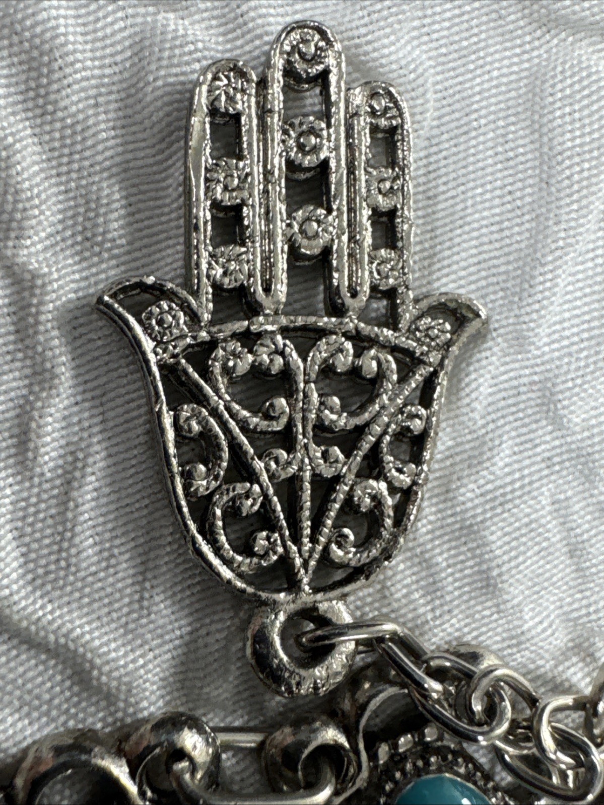 Vintage 1960’s Souvenir De Maroc Bracelet Morocco Hamsa Turquoise Stones 7”