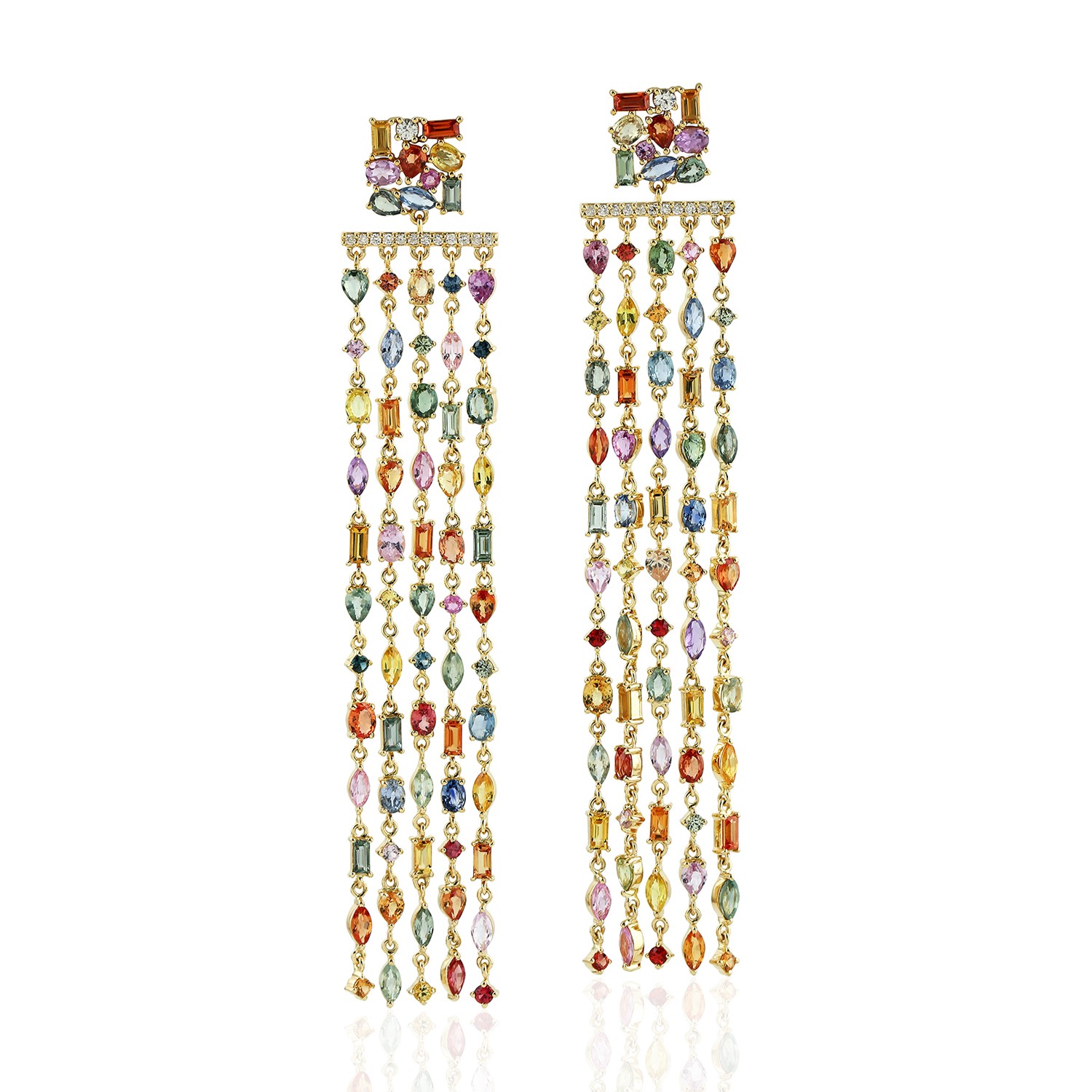18k Yellow Gold Natural Sapphire Chandelier Earrings Diamond Jewelry For Women