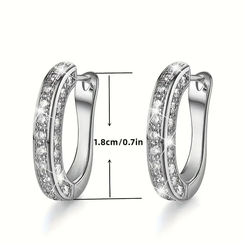 U Shape Full Sparkling Zircon Decor Clip On Earrings