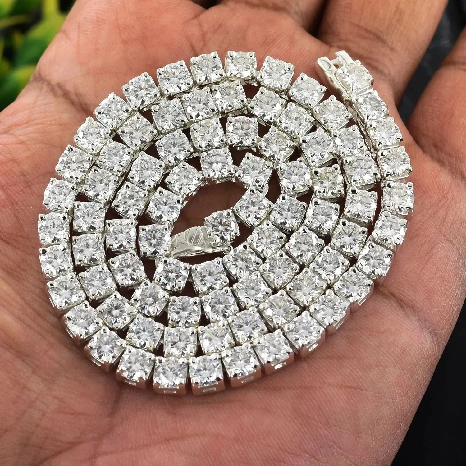 17CT Gorgeous 18 inches White Diamond Tennis Necklace 14K White Gold Plated