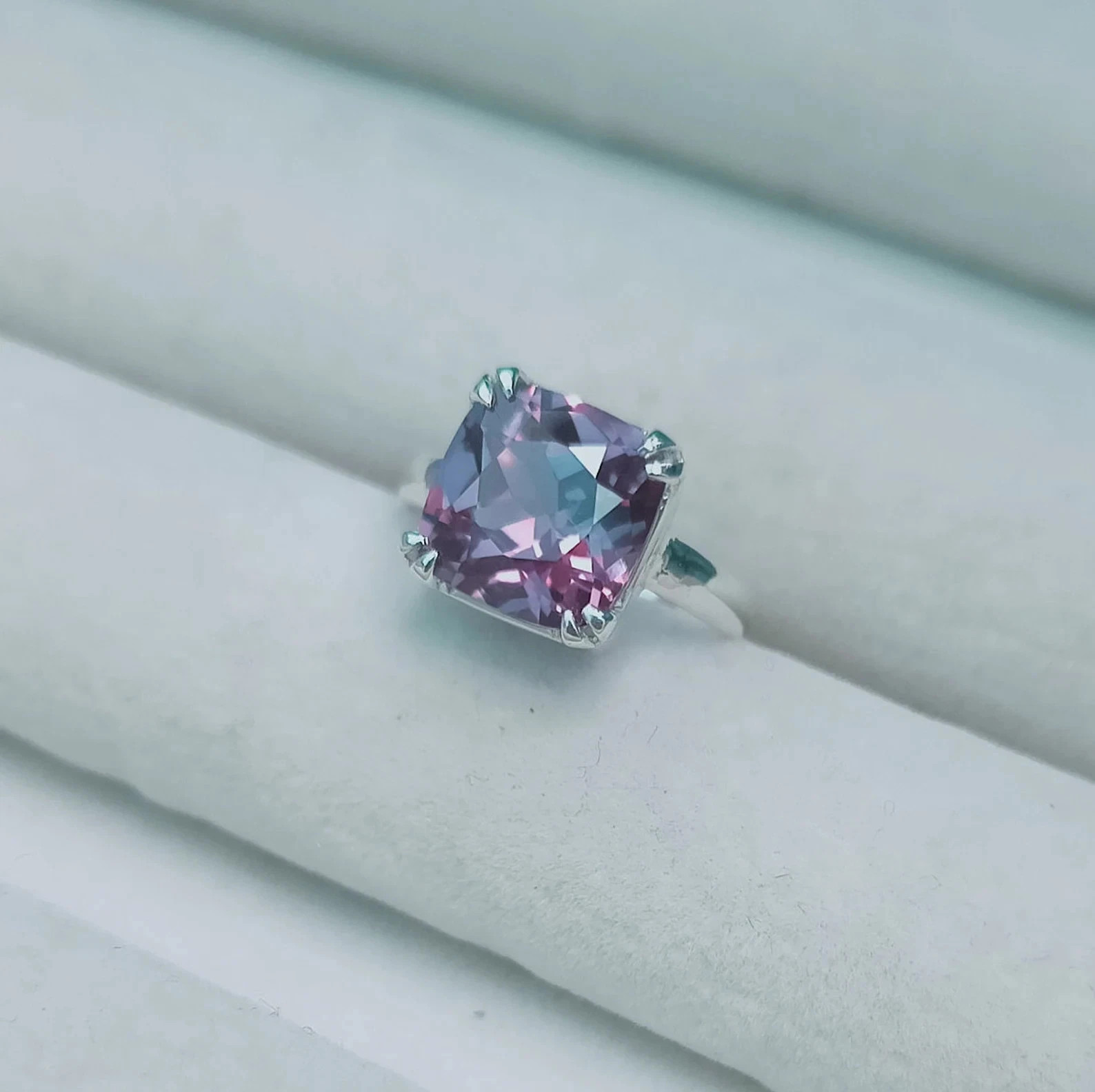 Certified 7 Ct Natural Alexandrite Cushion Gemstone Ring 925 Silver Ring size 8