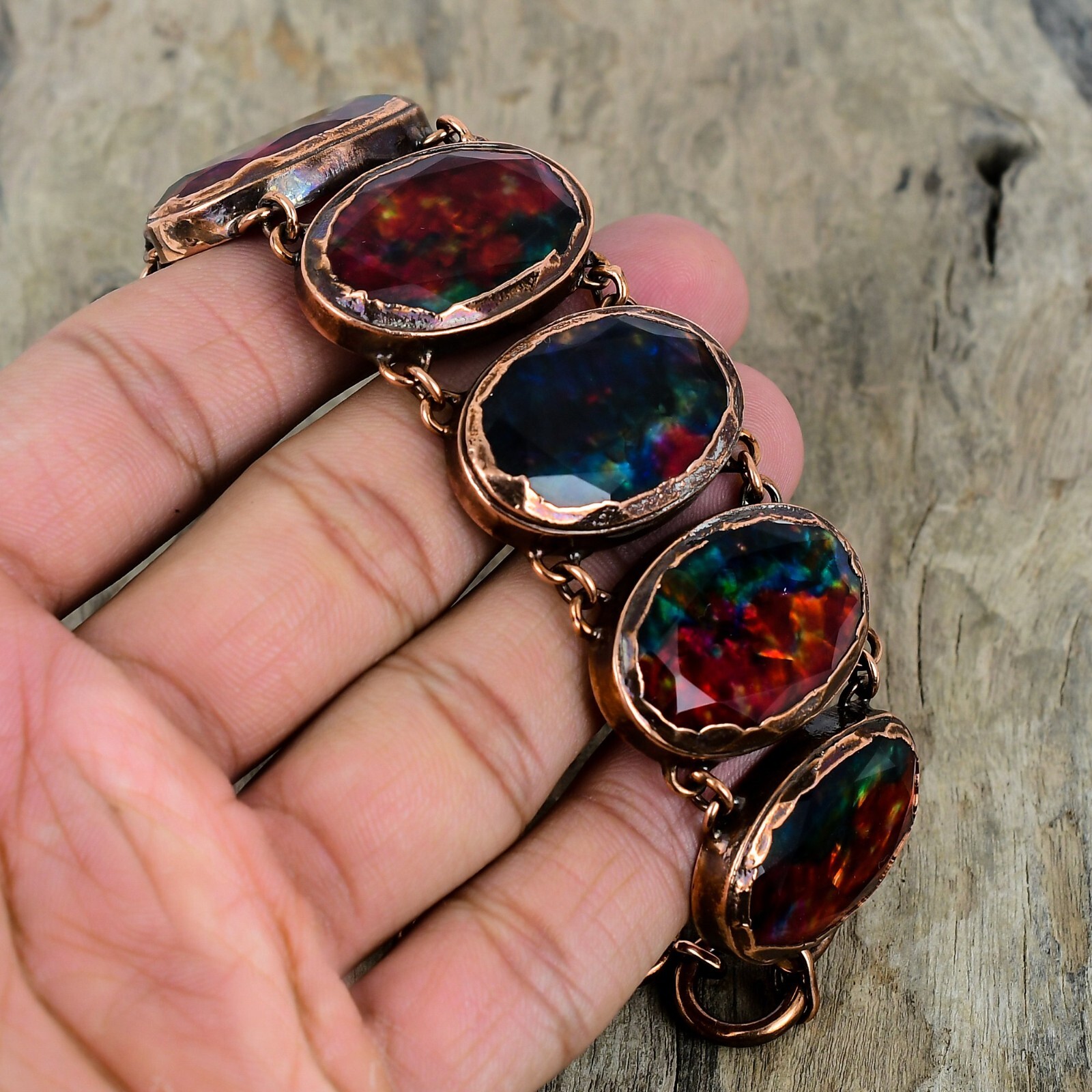Ammolite Jewelry Copper Sister Gift Electroformed Chain Adjustable Bracelet 9.0″