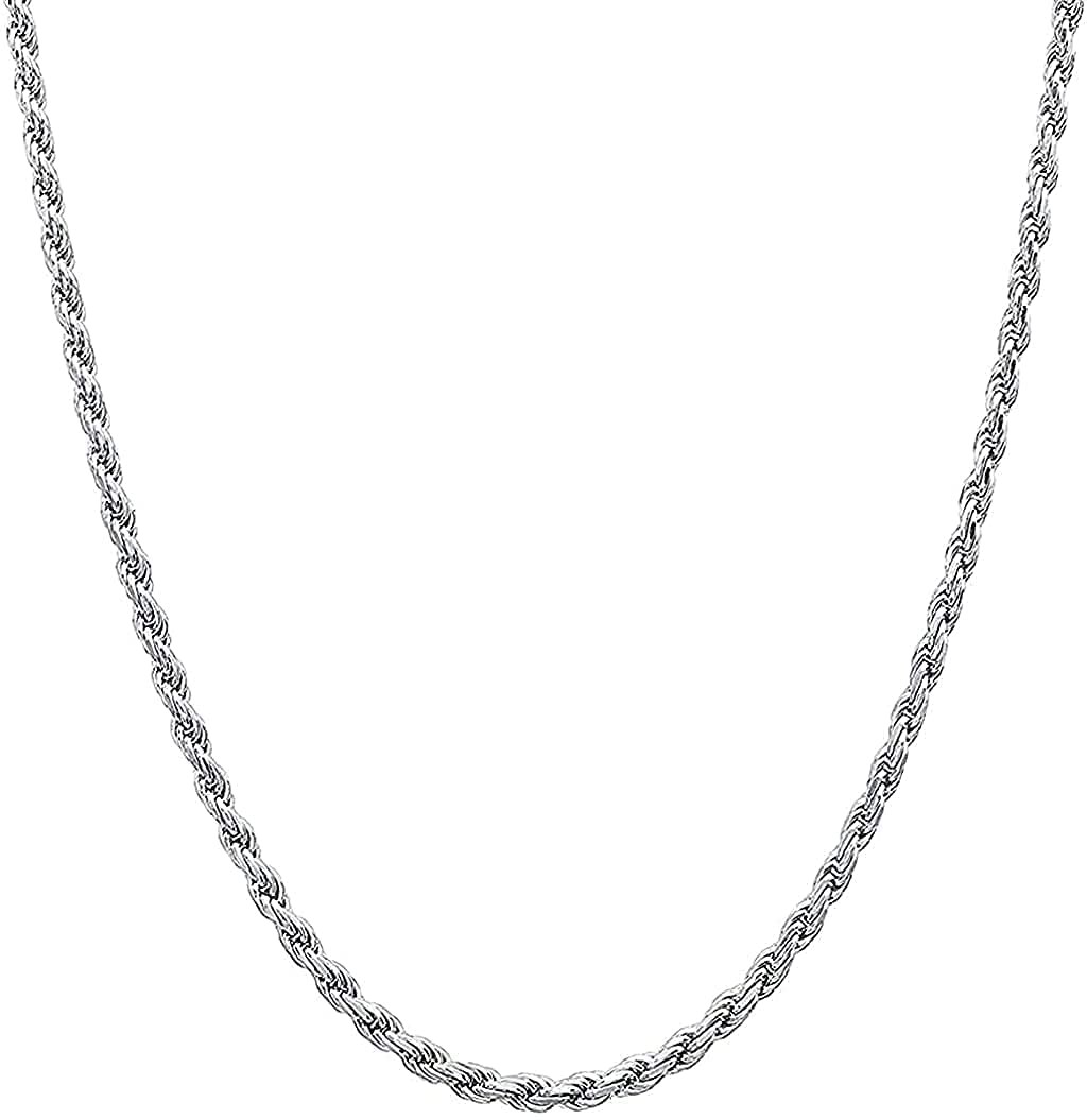 Verona Jewelers Sterling Silver Diamond-Cut Rope Chain Necklace 2MM, 2.5MM, 3…