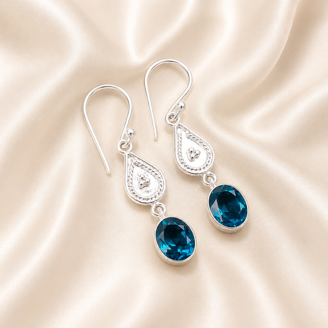 Moroxite Gemstone 925 Stamped Silver Jewelry Hook Earring 1.70″ Anniversary Gift