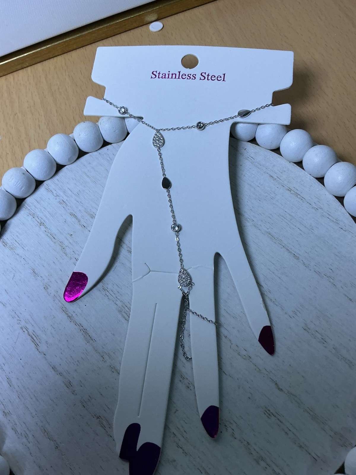 Stainless Steel Silver Tone Cable Chain Necklace Round White Crystal Station