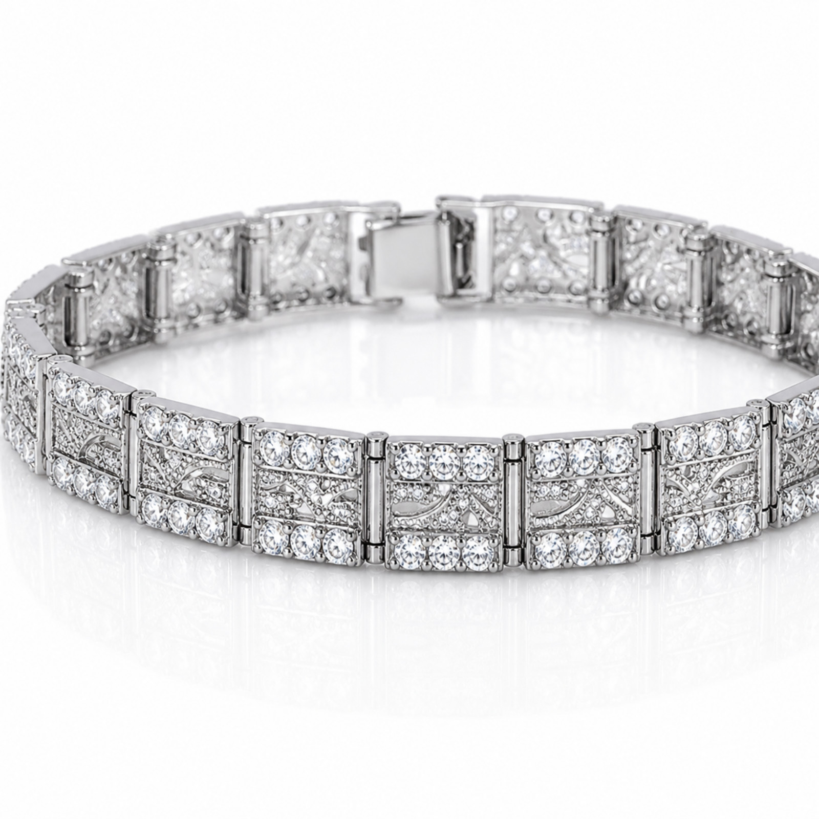 Moissanite Bracelet 925 Silver 8mm Nugget Square Link D VVS 7.25 and 8 Inches