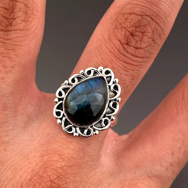 Labradorite 925 Sterling Silver Band& Statement Handmade Ring All Size-U-122