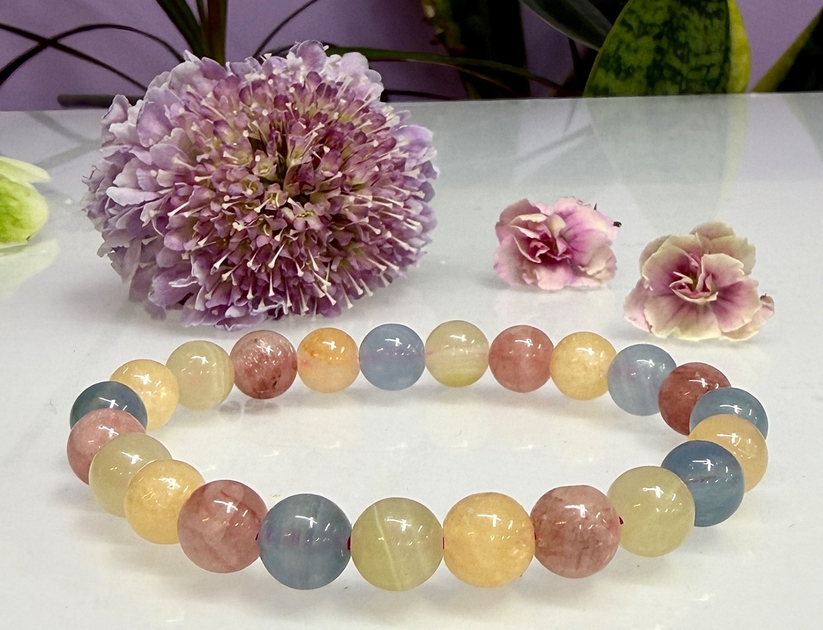 Wholesale Lot 6 Pcs Mix Natural Calcite 8mm 7.5” Crystal Stretch Bracelet