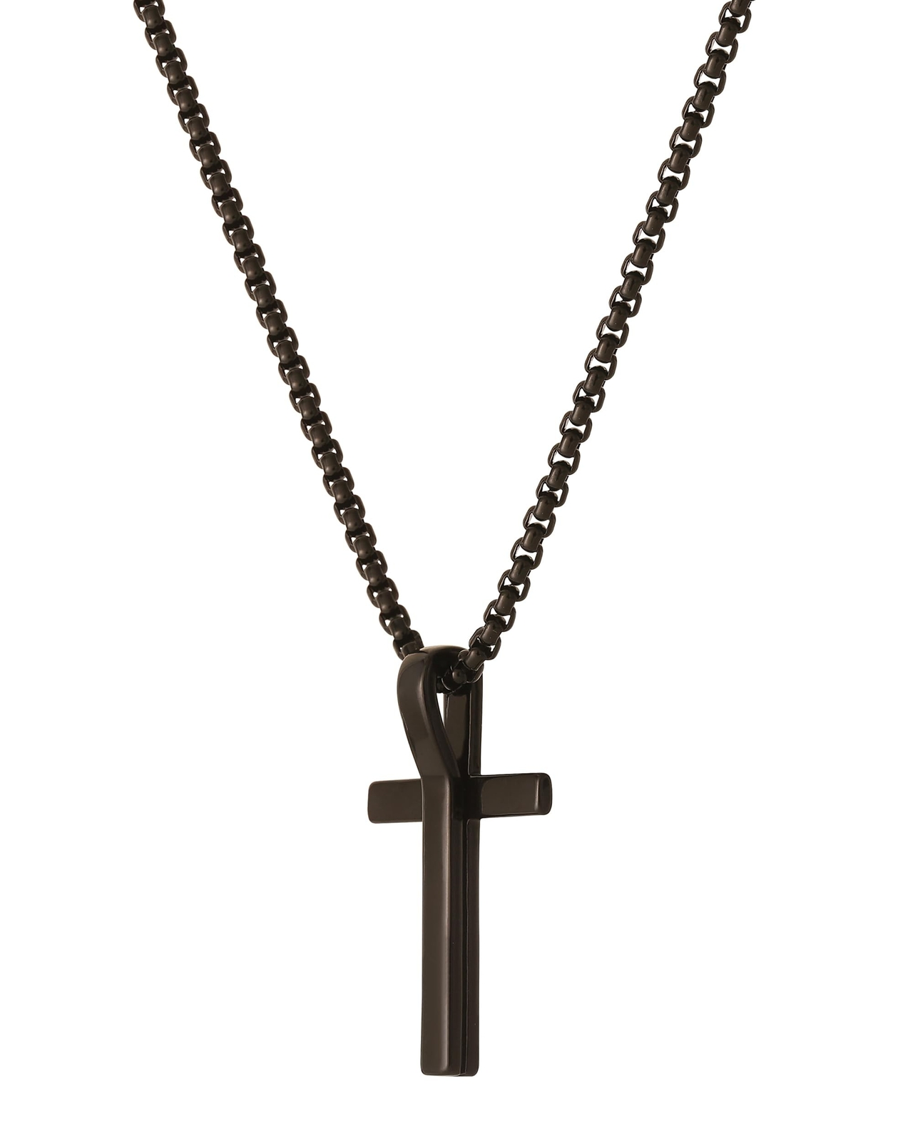 Lucky Brand Cross Necklace for Men, Black Onyx-Plated Brass or Stainless Stee…