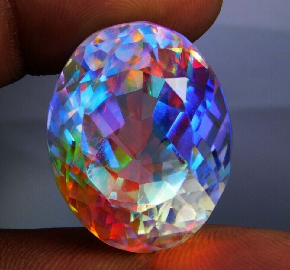 Natural Rainbow Mystic Topaz Certified Oval Cut AAA 68Ct+ Loose Gemstone