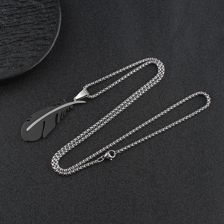Men Women Necklaces Hip-hop Versatile Stainless Steel Feather Pendants Personali