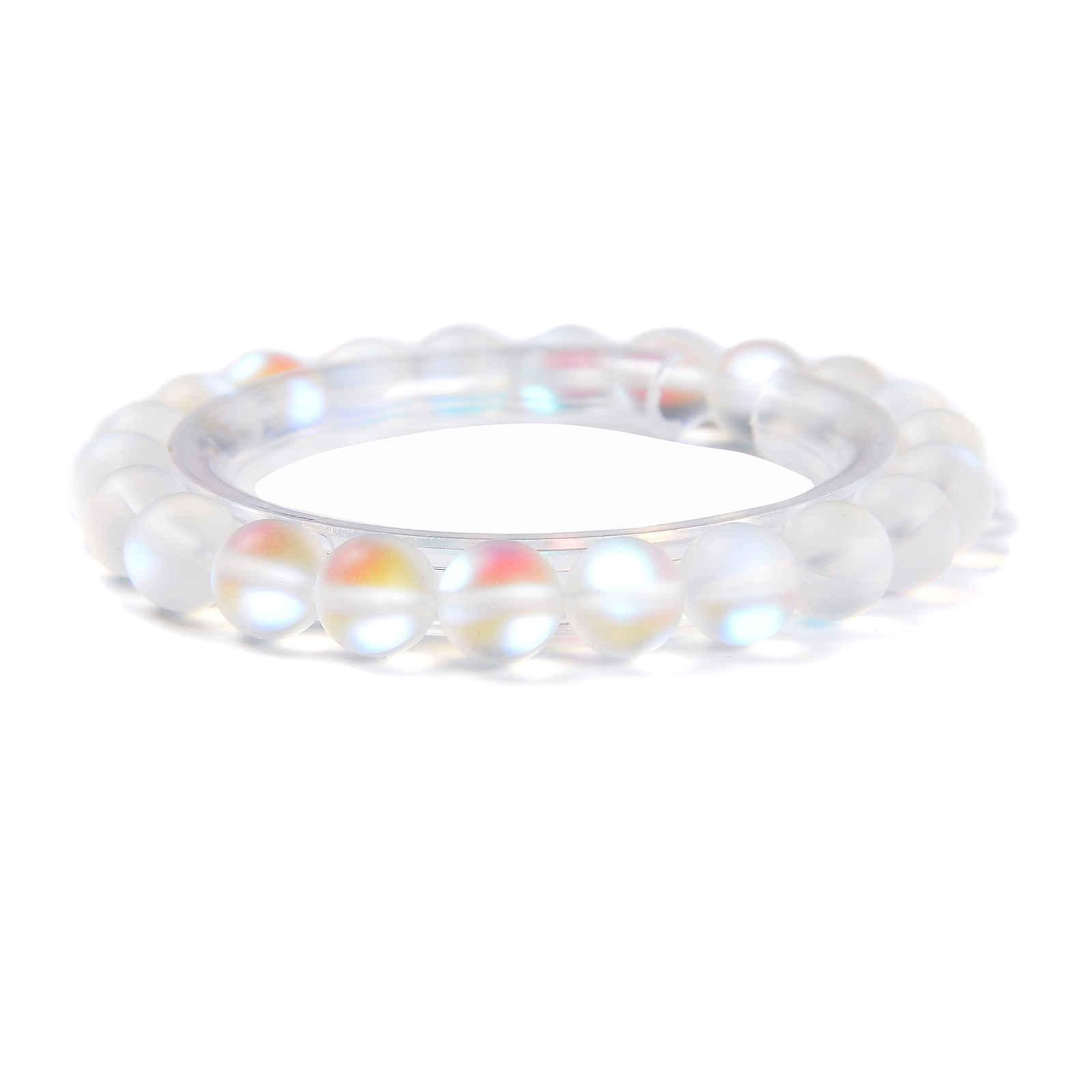 Clear Mystic Aura Crystal Glass Matte Bracelet Round Size 8mm 10mm 7.5″ Length