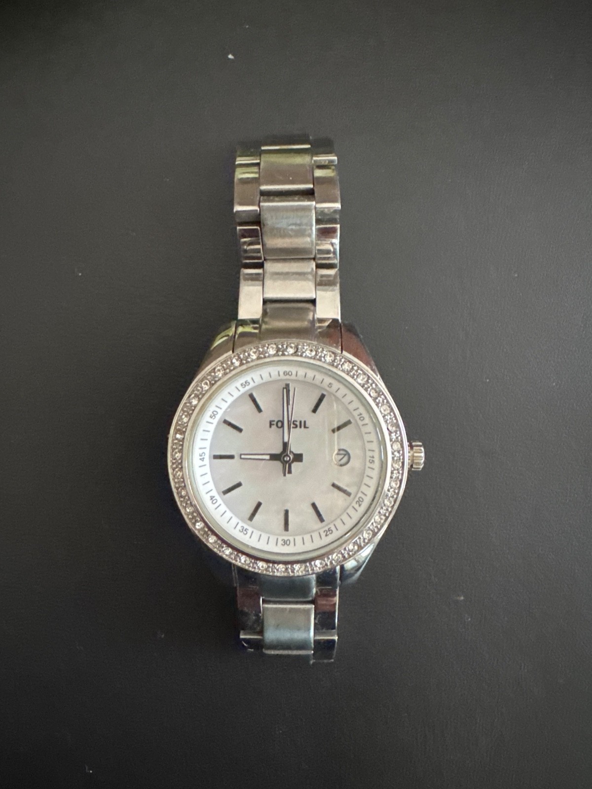Ladies FOSSIL Mini Stella Crystal Accent All Steel Quartz Watch, MOP Dial ES2998