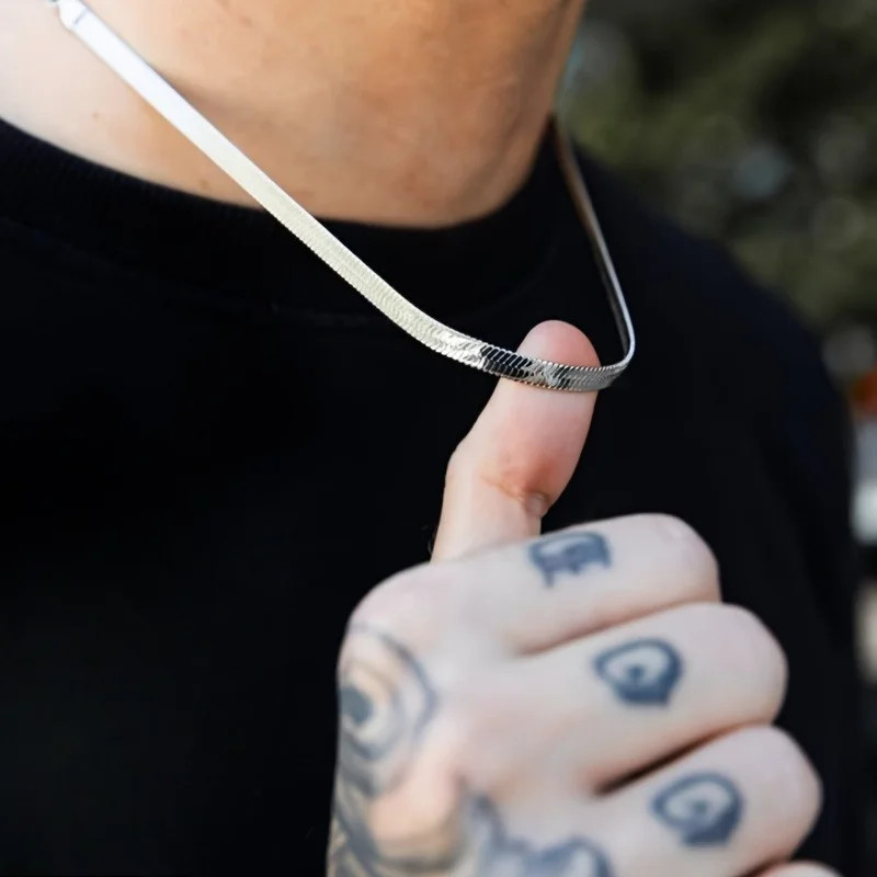 Hip Hop Stainless Steel Width 6mm Flat Snake Chain Choker Waterproof Necklaces C