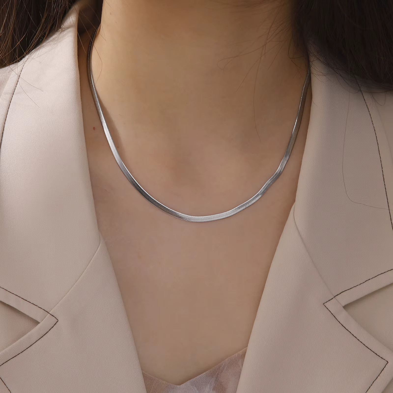 Stainless Steel Snake Chain Necklace Gold Herringbone Choker Unisex Jewelry Gift