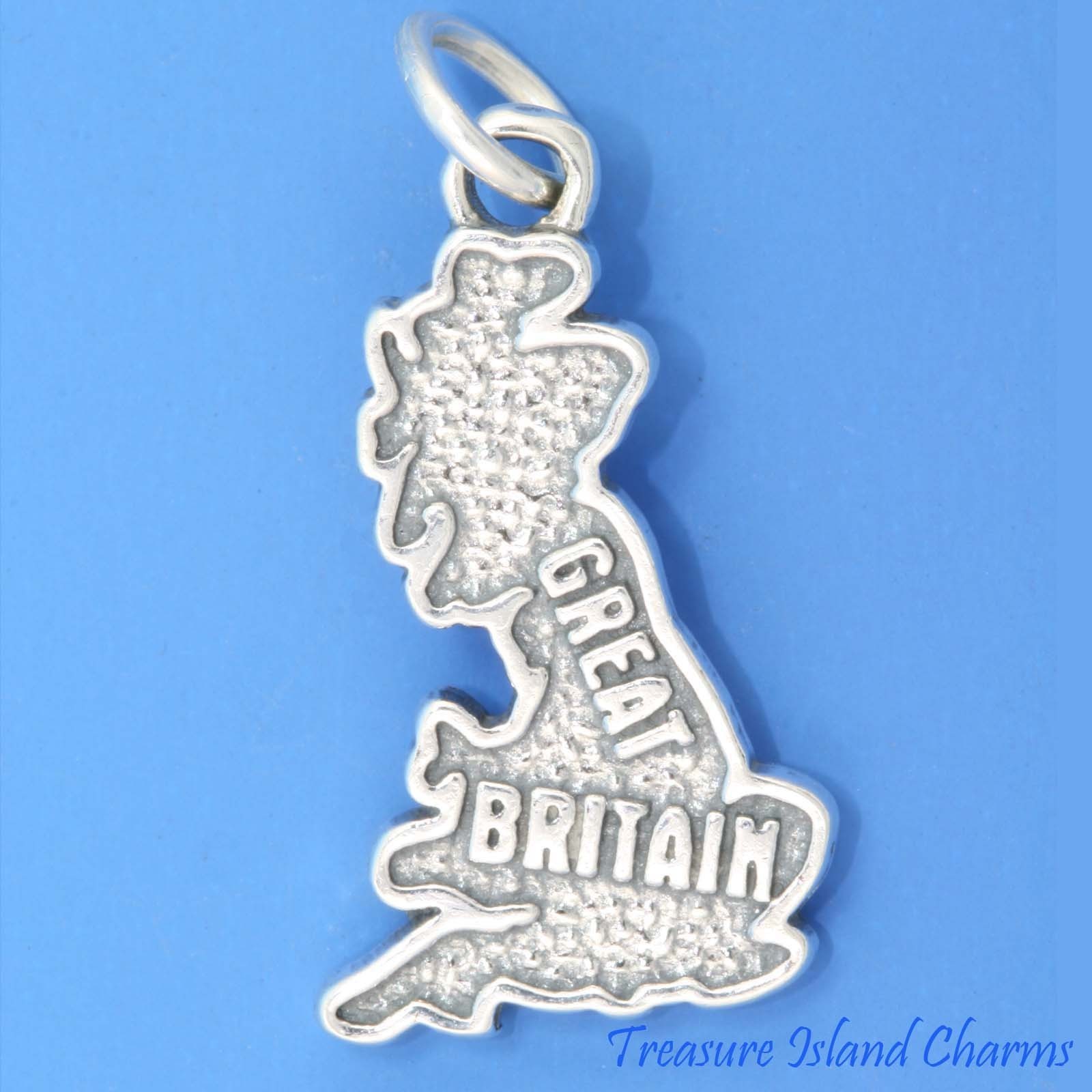 Great Britain United Kingdom Map UK London 925 Sterling Silver Charm Pendant