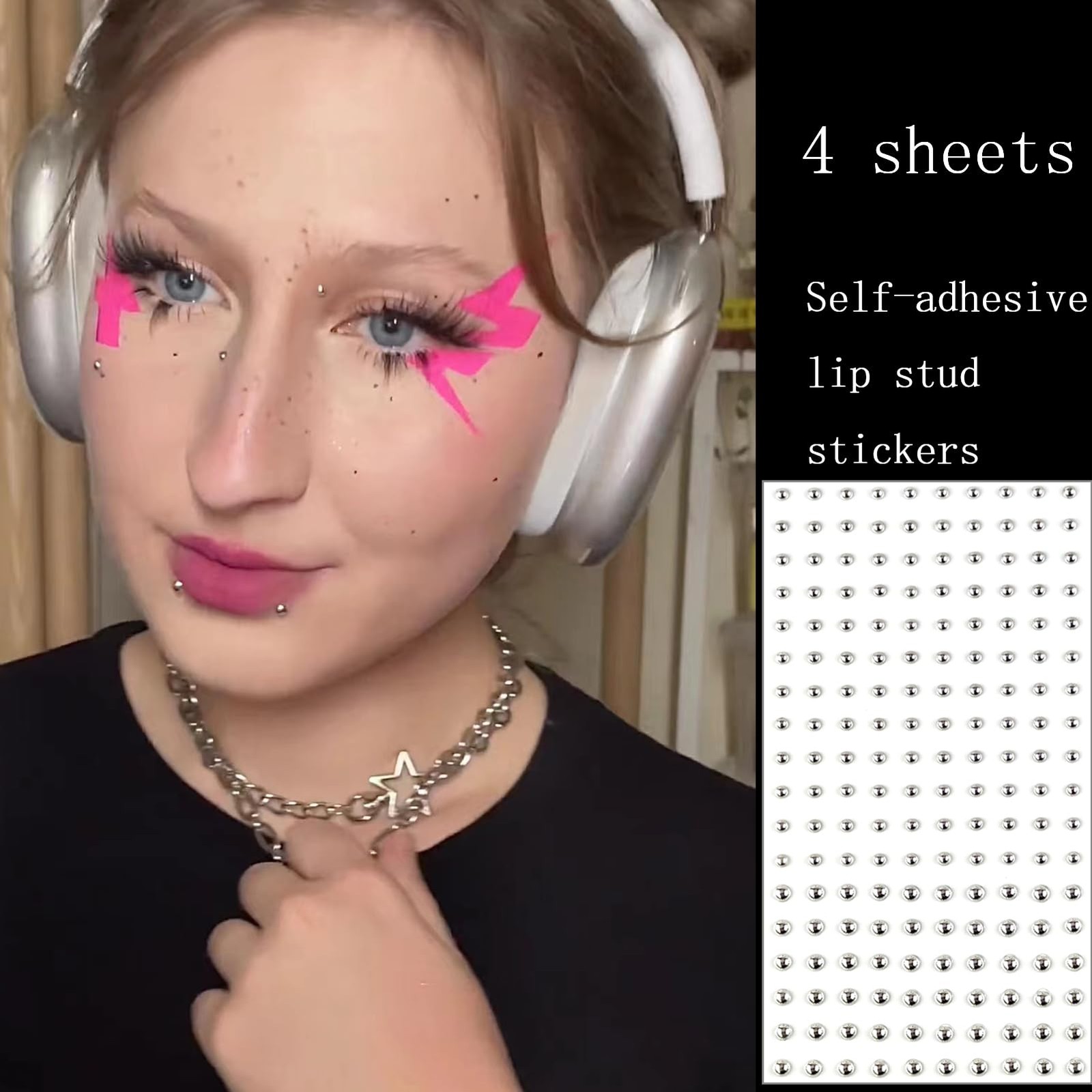 180pcs Face Gems Lip Stud, Fake Piercing Nose Stud Eyebrow Sliver