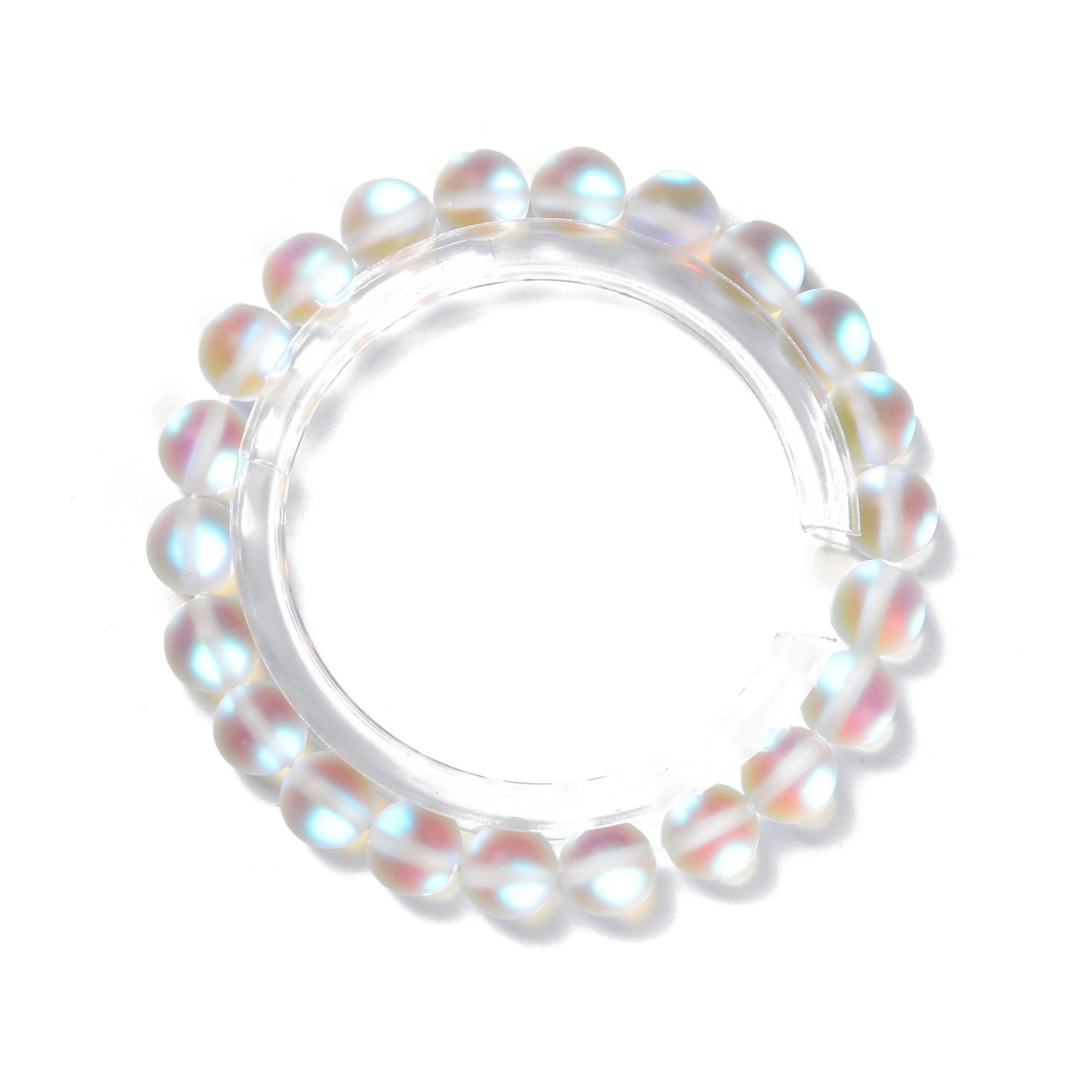 Clear Mystic Aura Crystal Glass Matte Bracelet Round Size 8mm 10mm 7.5″ Length