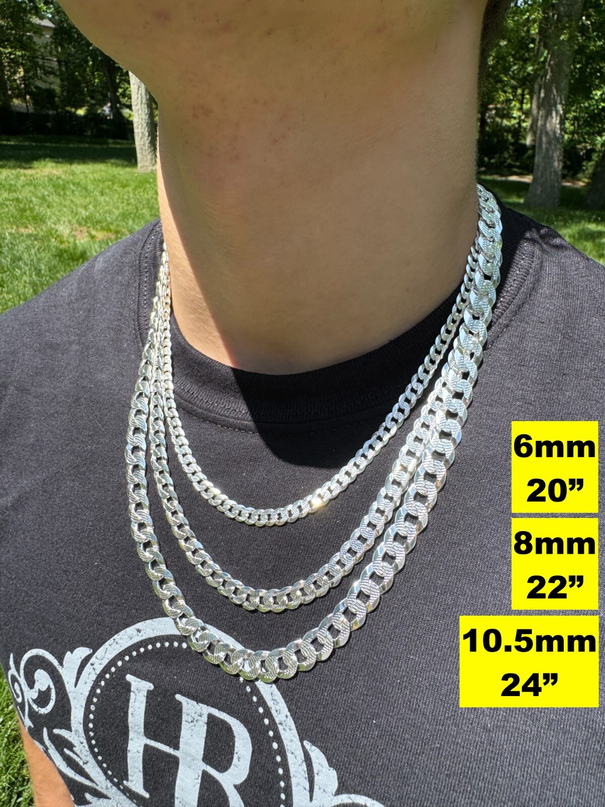 Cadena Cubana Miami Plana Diamantada Plata 925 Sólida Hombre Mujer 3-10.5mm