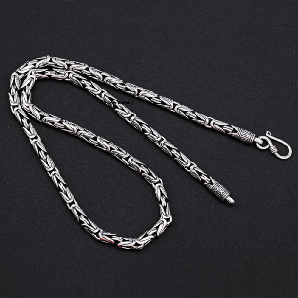 Pure S925 Sterling Silver Chain Men Women 4-7mm Byzantine Link Necklace 18-30in