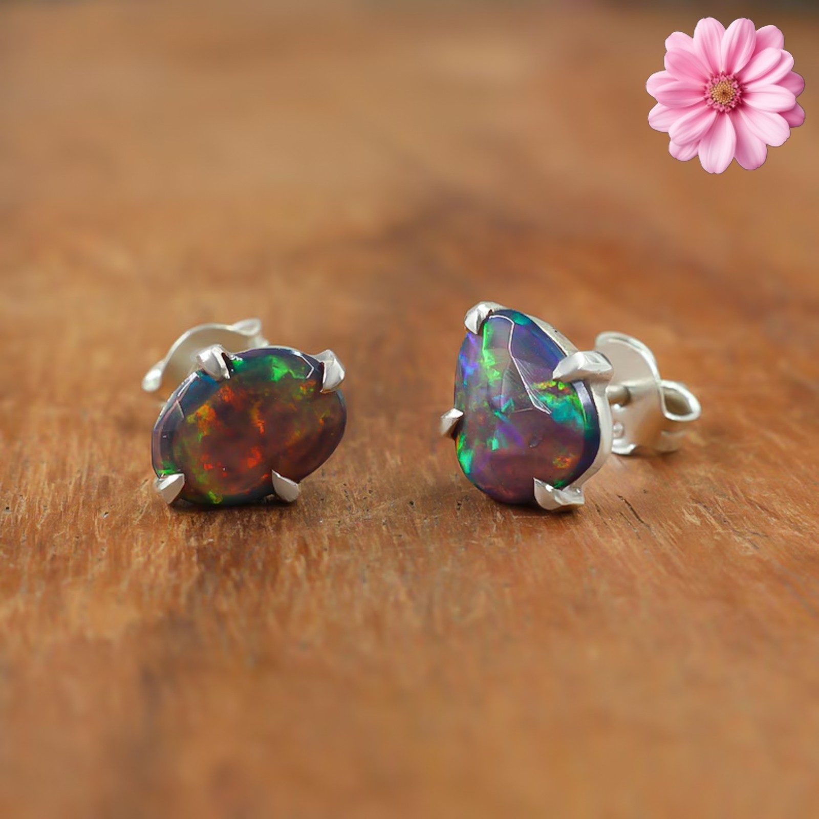 100% Original Fire Opal Oval Gemstone 925 Sterling Silver Women Stud Earrings
