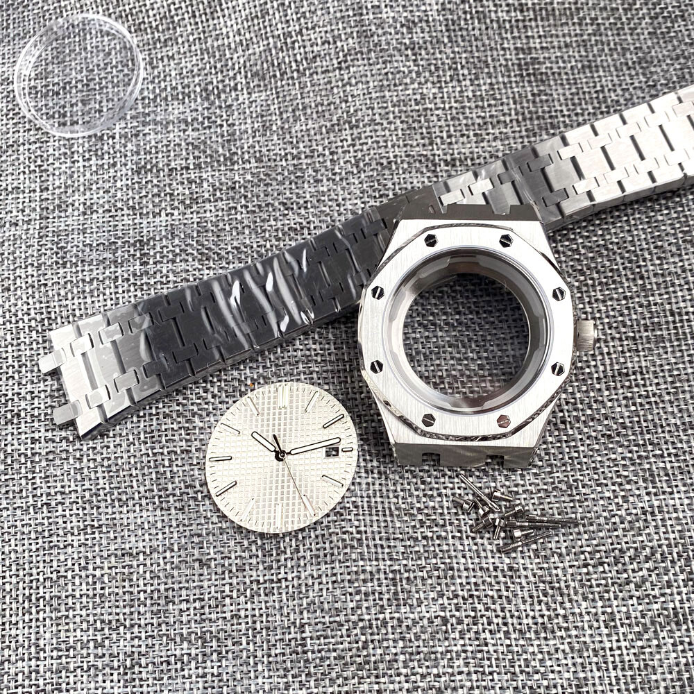42mm Brushed Watch Case Bracelet 31.7mm Black Blue Dial Fit NH35 NH36 Sapphire