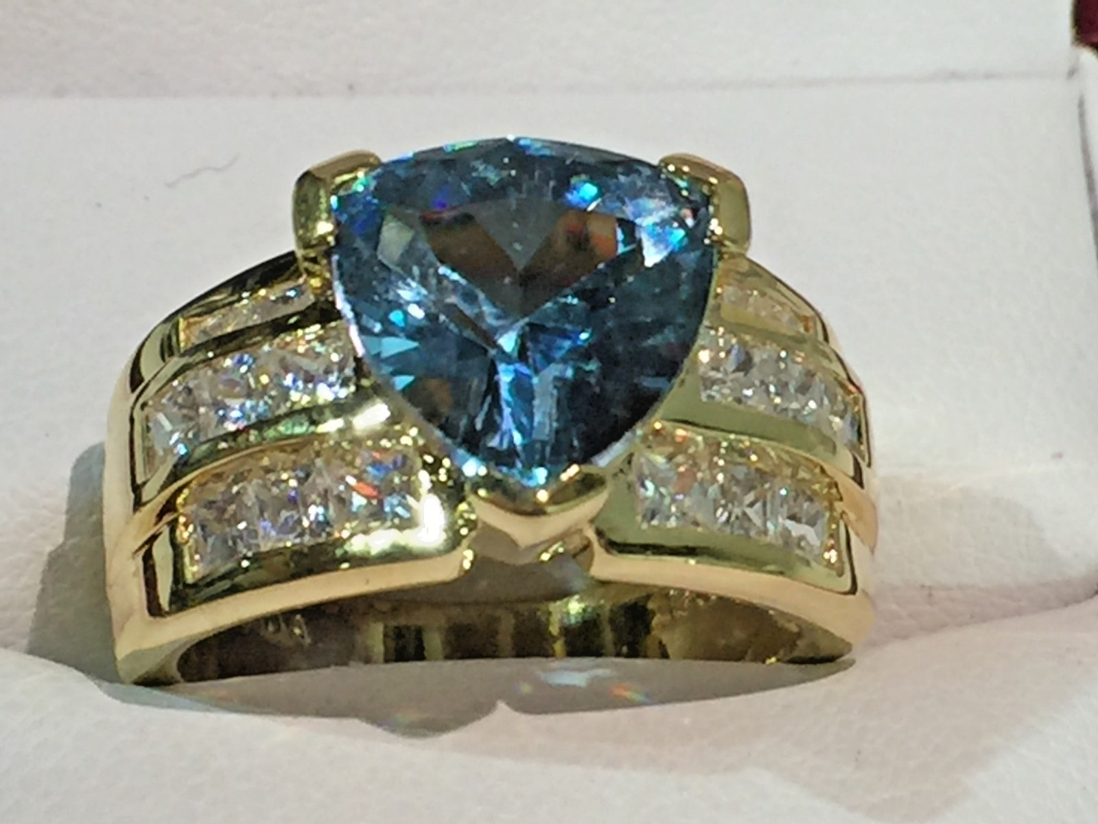 Vtg 925 Sterling Silver Gold Plated Aquamarine/Topaz Ring W/ CZ Canada Size 9!