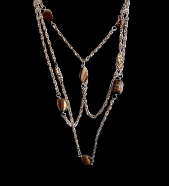 Vtg Multistrand Brown Stone Style Bead Necklace Miriam Haskell Style Unsigned