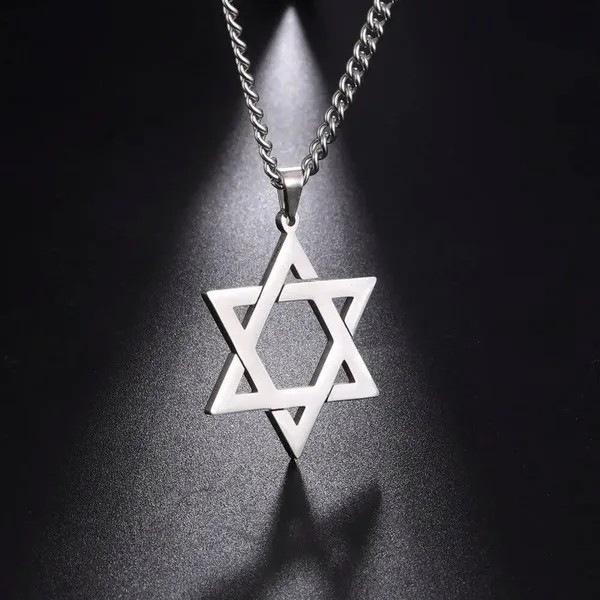 Silver Star of David Necklace Jewish Hexagram Pendant Stainless Steel Unisex