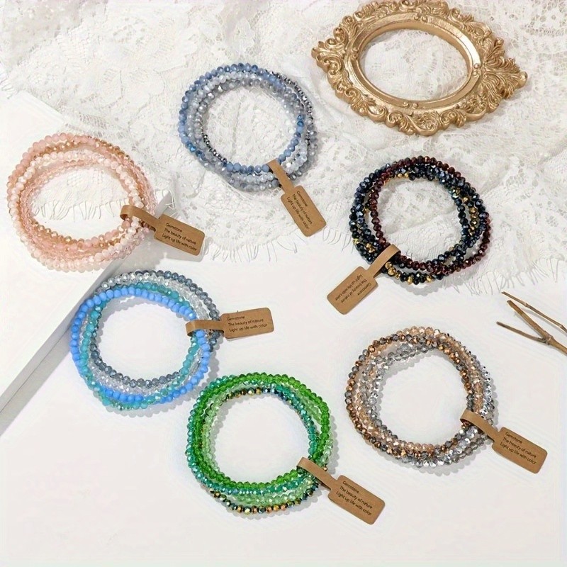 Colored Glass Beaded Bracelet Women’s Retro Fashion Stacked Bracelet Jewelry