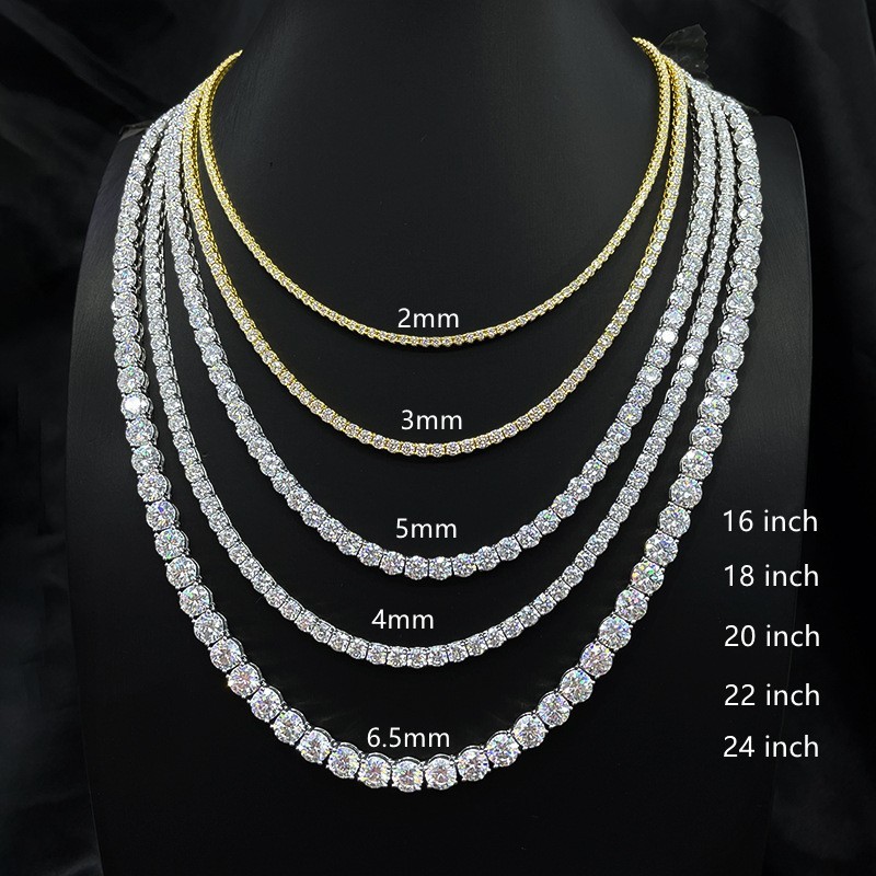 2-6.5mm 16-24″ VVS1 D Moissanite Tennis Chain Necklace 925 Silver Passes Tester!