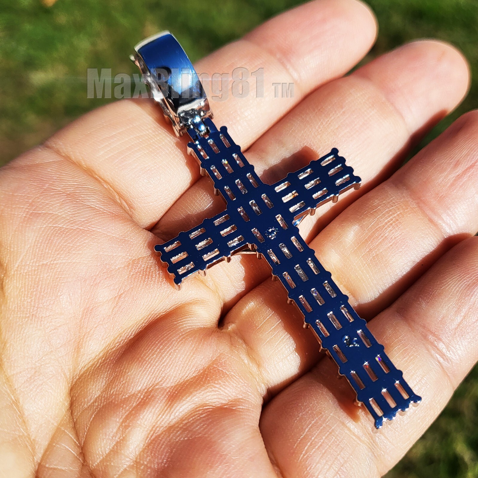High-End Brass Crucifix Holy Jesus Cross Baguette Cubic Zirconia Charm Pendant