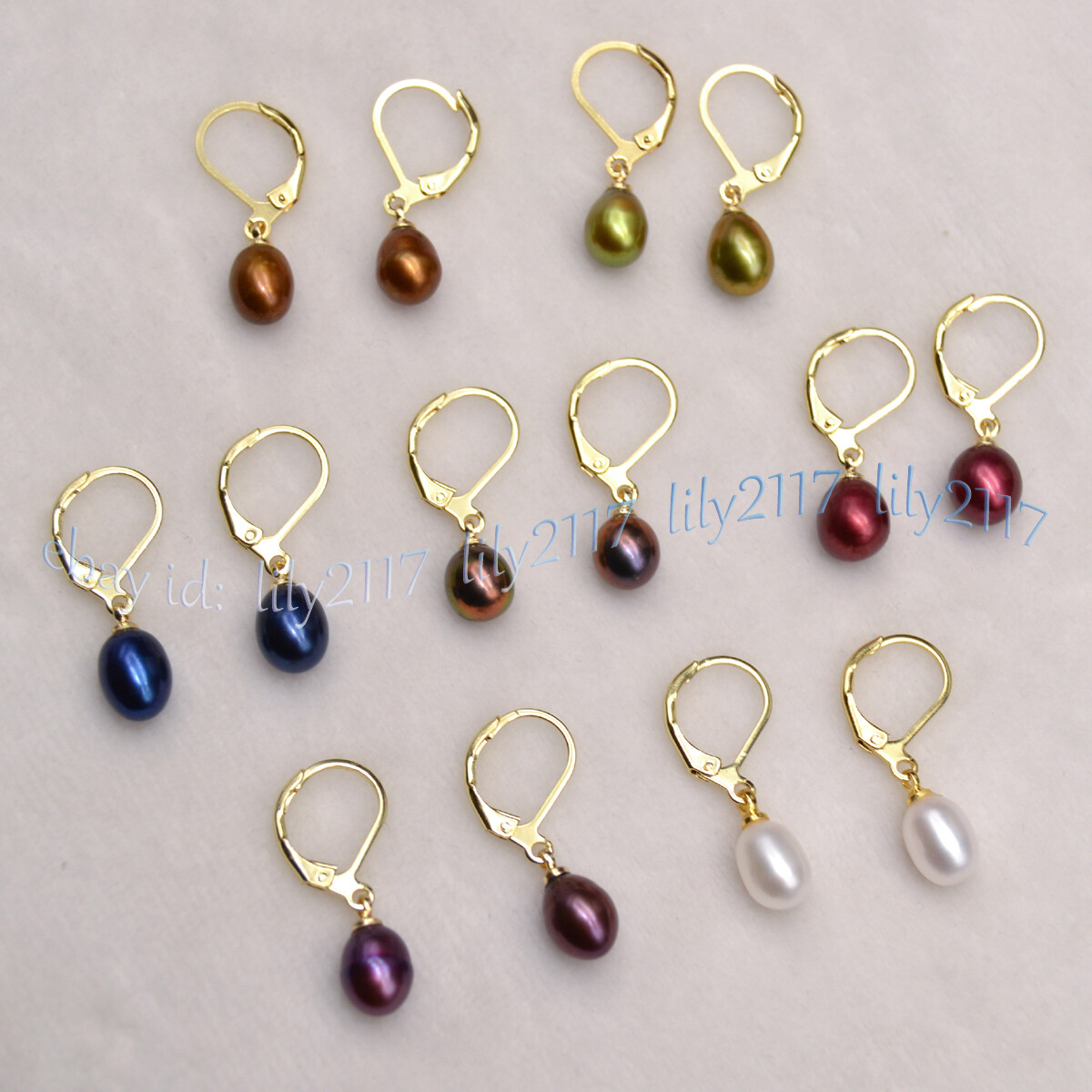 Multicolor 7-8mm Natural Freshwater Rice Pearl Dangle Gold Leverback Earrings