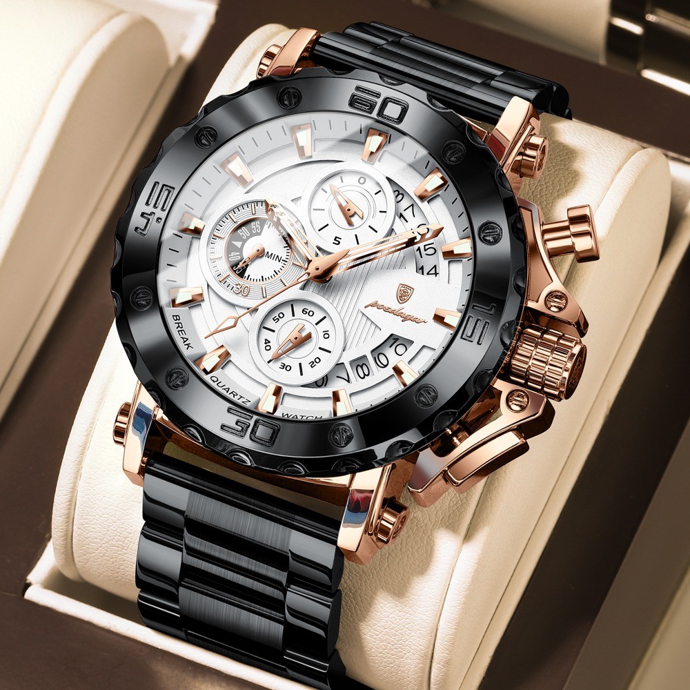 POEDAGAR Luxury Men’s Calendar Luminous Waterproof Stainless Steel Quartz Watch