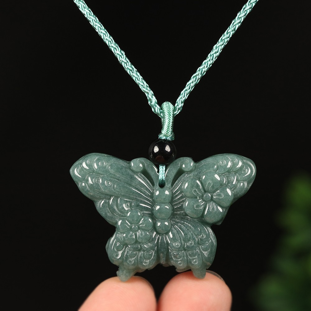 Certified Grade A 100% Natural Green Jadeite Jade Pendant Hand-carved Butterfly