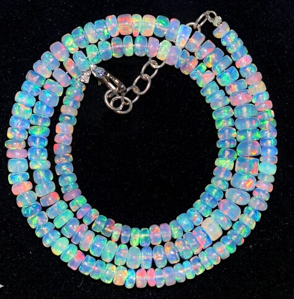 16″ Natural Ethiopian Opal Wello Fire Opal Gemstone Bead Necklace Jewelry A5