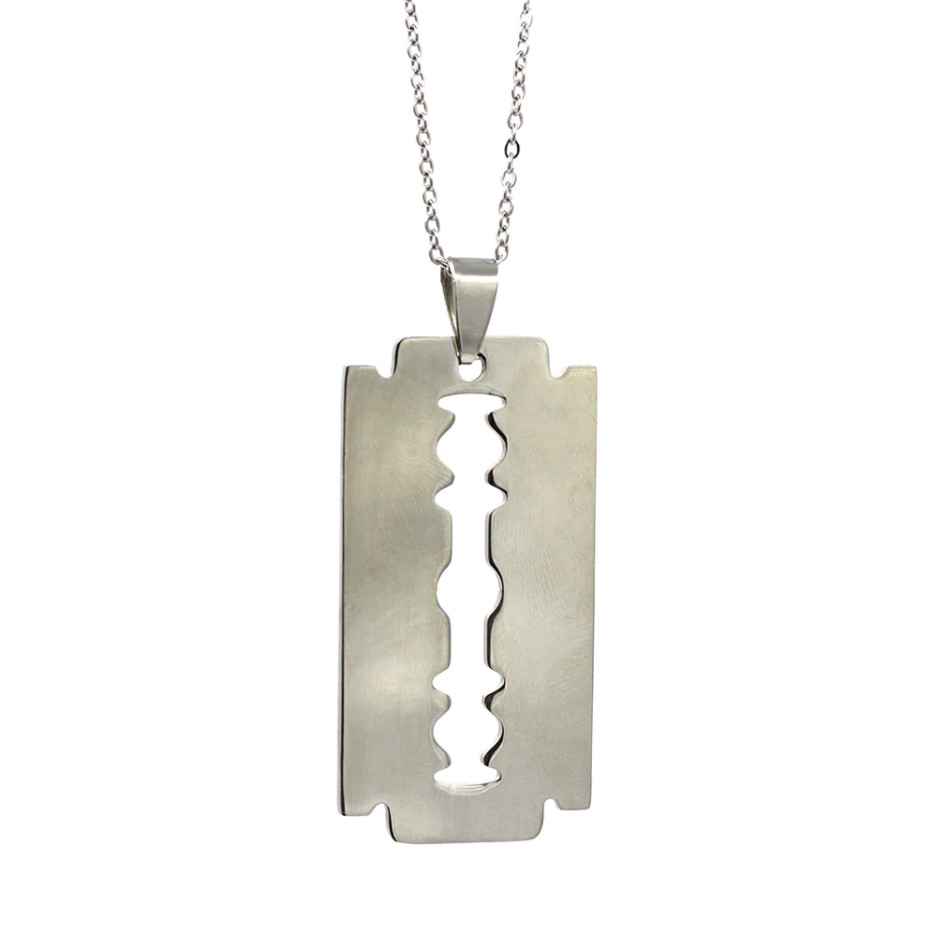 Silver Stainless Steel Silver-Tone Razor Blade Pendant Necklace
