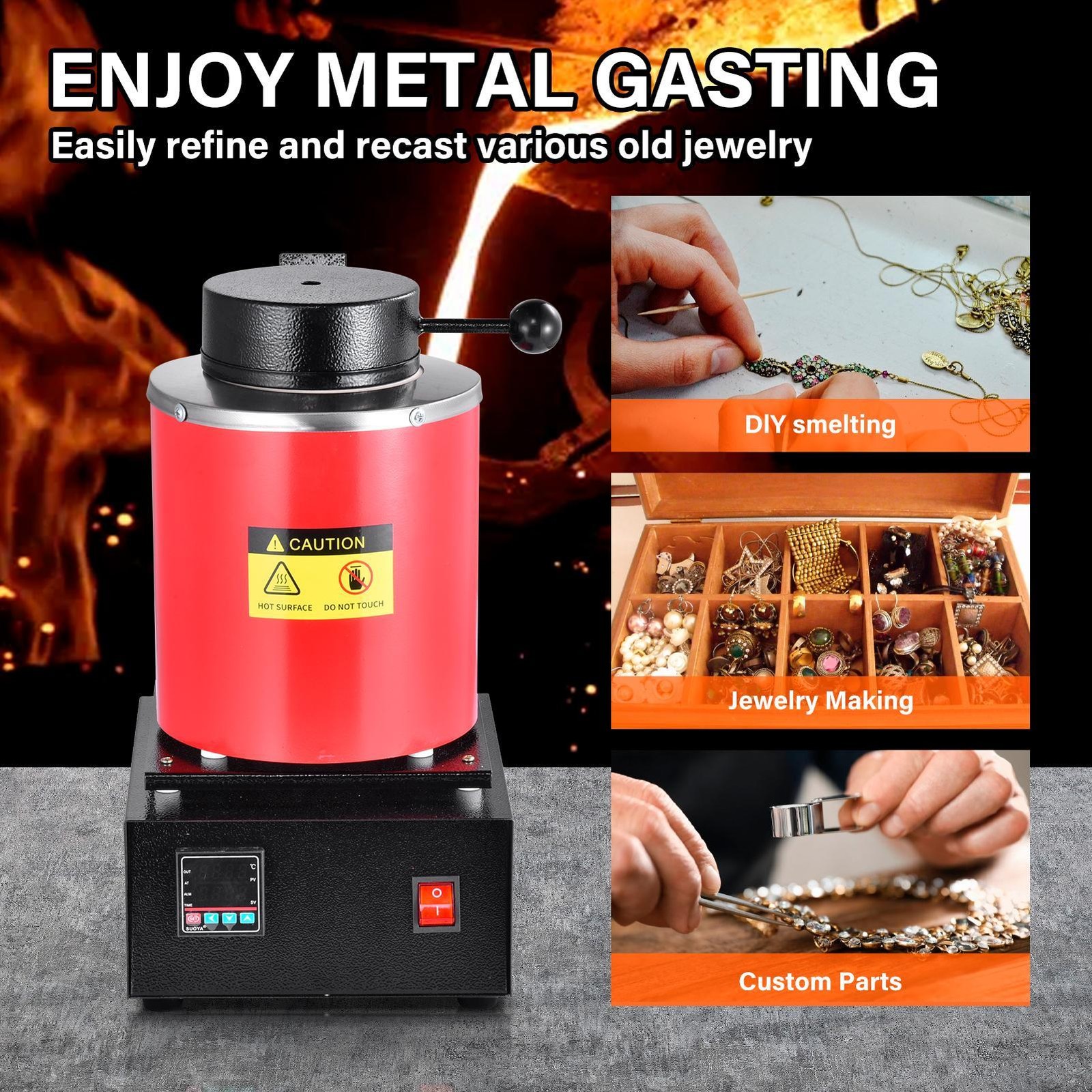 3KG 1500W Electric Digital Metal Melting Furnace Gold Silver Smelter 2102℉ 110V