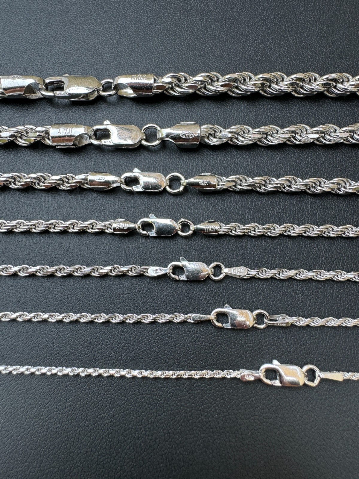Real Solid 925 Silver W. Rhodium Finish Rope Chain 1.5-6mm Necklace Mens Ladies