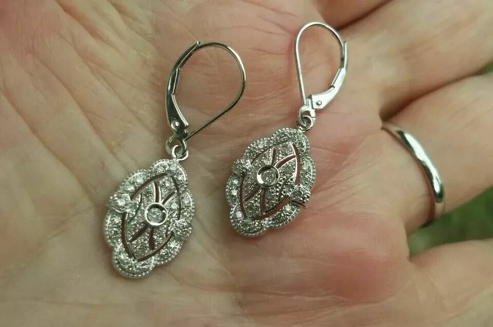 Art Deco 2Ct Round Cut Simulated Diamond Dangle Earrings 14k White Gold Plated