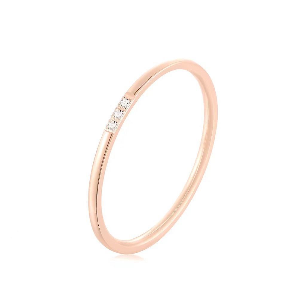 Minimalist 2mm Three CZ Anniversary Ring Women Girl Stainless Steel Promise Band