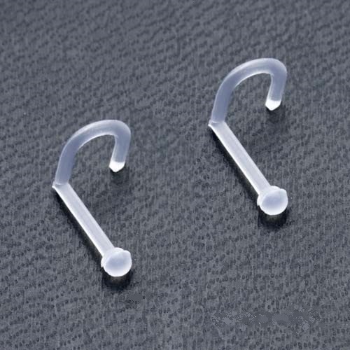 1x 18g 7mm Long Clear Flexible Acrylic Nose Screw Ring Stud Piercing 2mm Ball