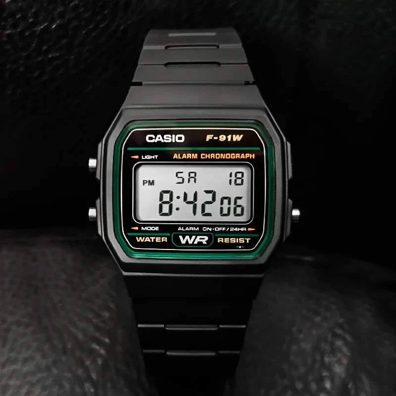 Casio F-91W-3 Digital 30M WR Green Trim Alarm LED Backlight Stopwatch Resin