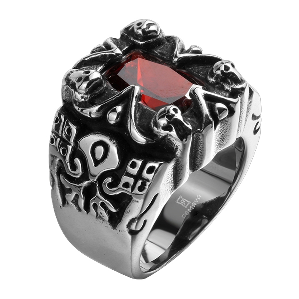 Stainless Steel Gothic Biker Tribal Ring Black Red Men’s UnIsex B202