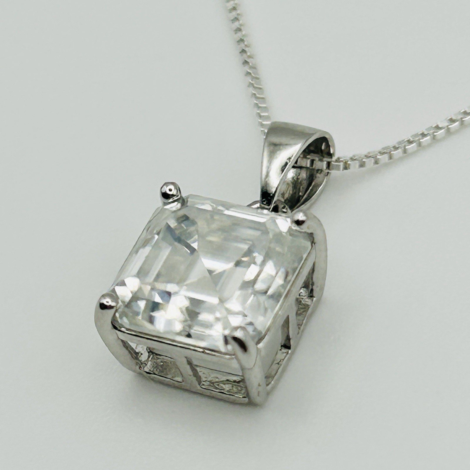 Sterling Silver Asscher-Cut Moissanite Pendant