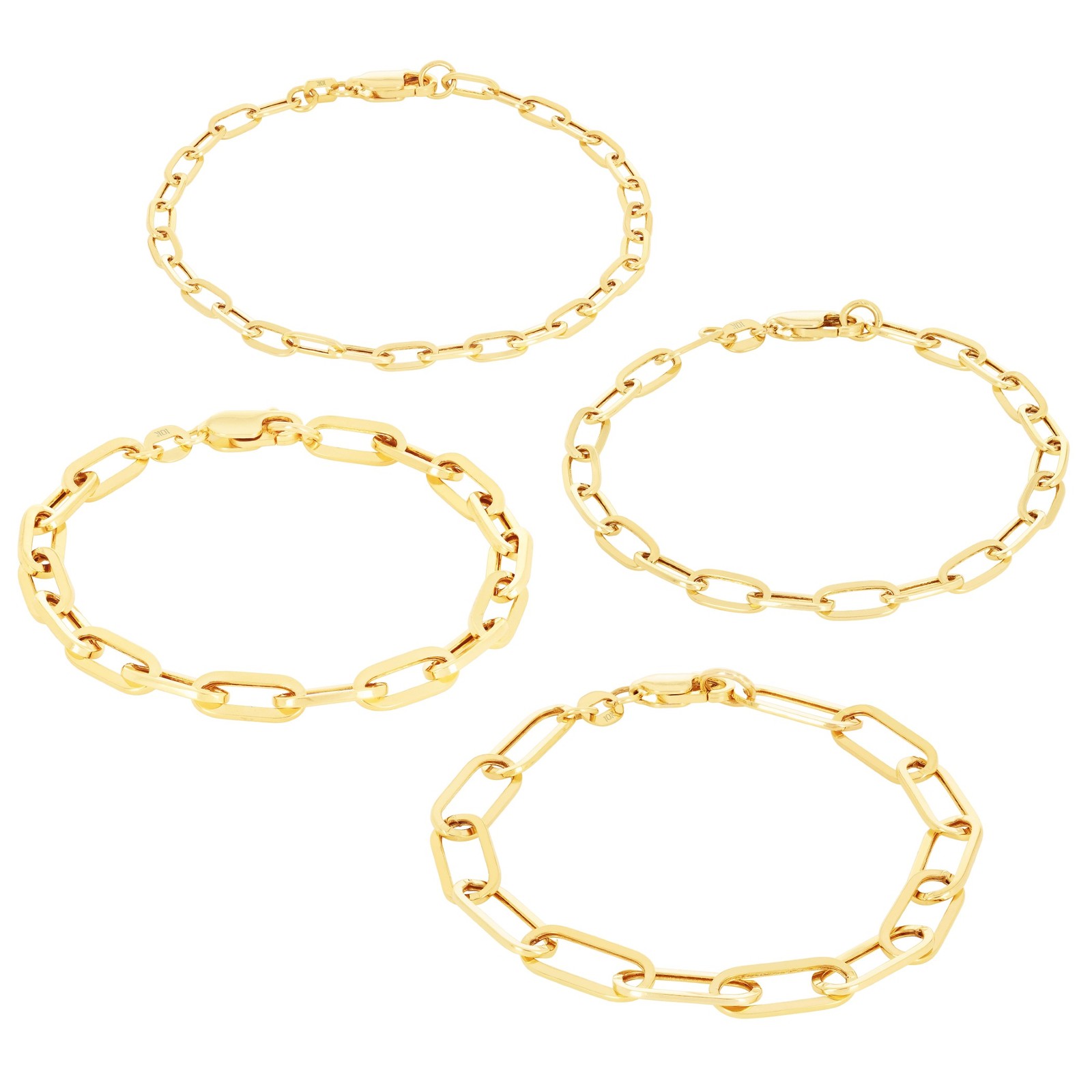 10k Yellow Gold Paperclip 2mm-7mm Chain Cable Rolo Bracelet Mens Womens 7″ – 8″