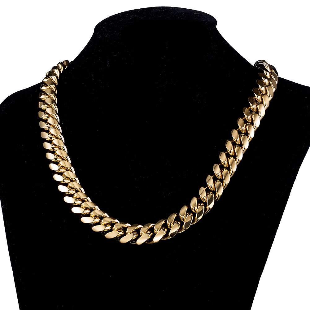 Miami Cuban Link Chain Necklace Bracelet 18k Gold Plated Stainless Steel 6-18mm